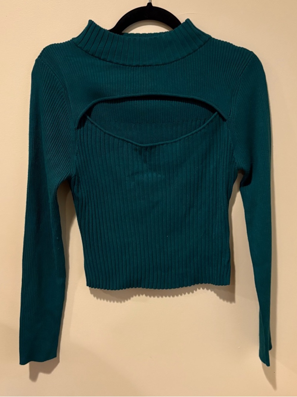Say What? Ribbed Cutout Long-Sleeve Top - Green